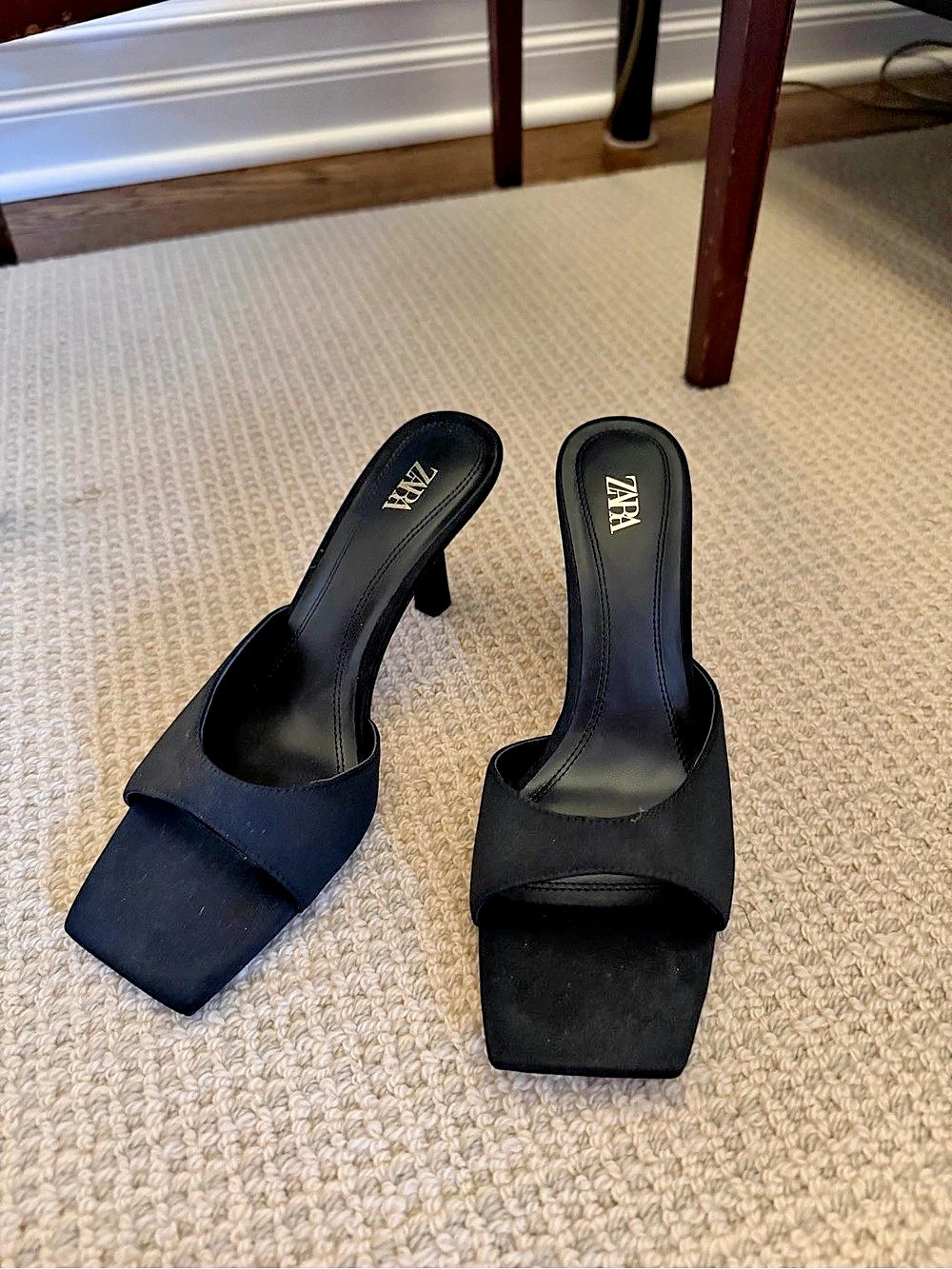 Zara Black Square Toe Heels
